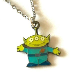 Vintage Disney Pixar Little Green Men Necklace Toy Story Charm 18" Disneyana